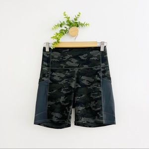 Fabletics PowerHold Charcoal Camo On-The-Go High Wasted Biker Shorts